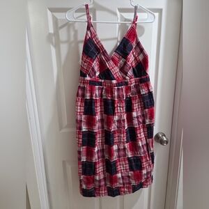 Faded Glory Red, White, & Blue Plaid Dress 100% Cotton